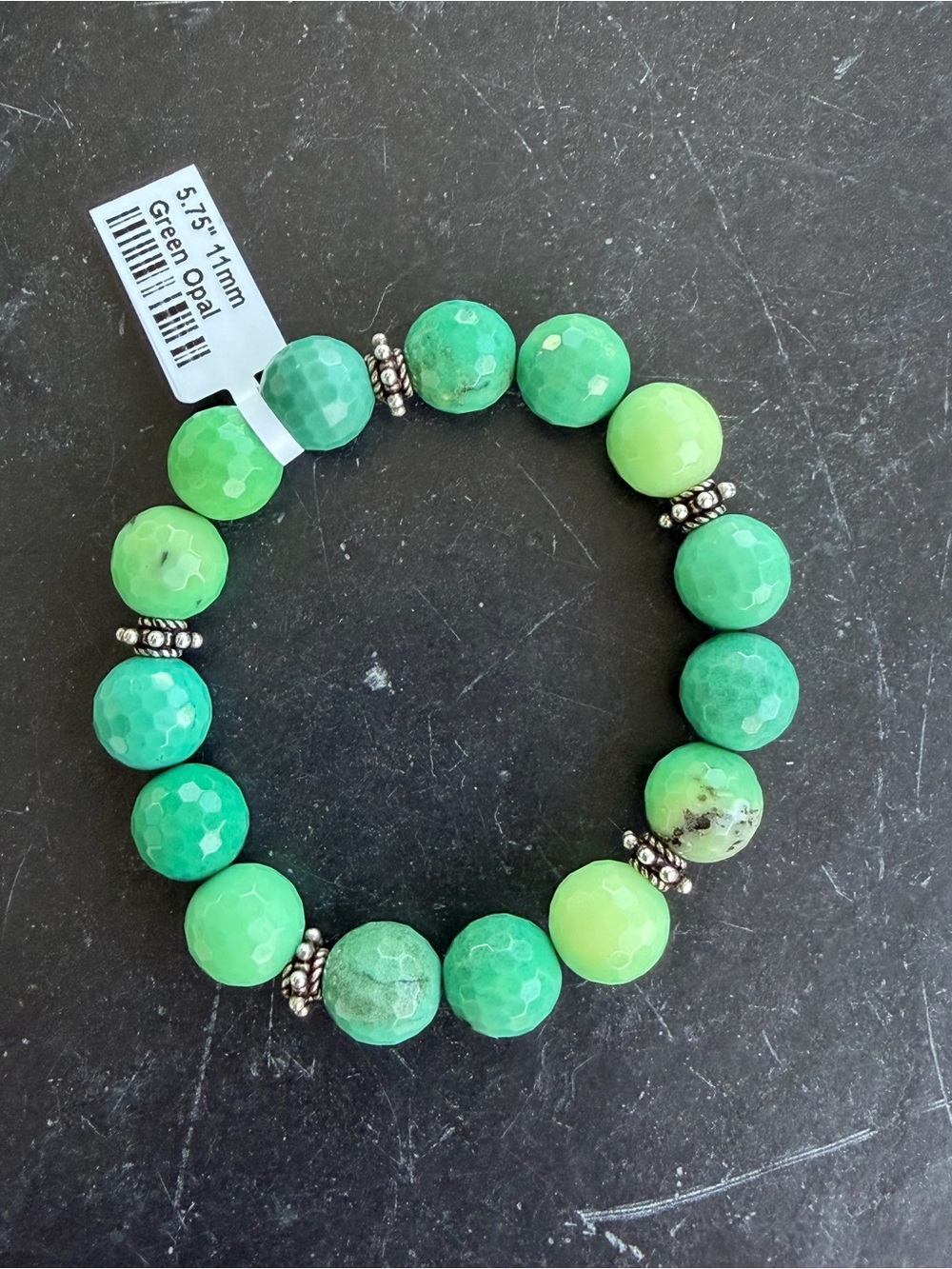 Green Opal Faceted Bead Stretch Bracelet 5.75”